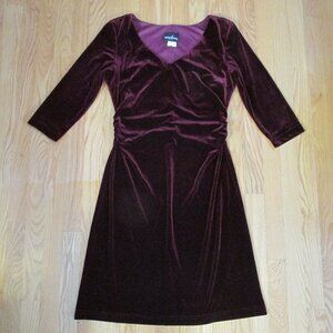 POSITIVE ATTITUDE WOMENS SZ 8 DRESS CRANBERRY WINE VELOUR V NECK 3/4 SLEEVES NWT